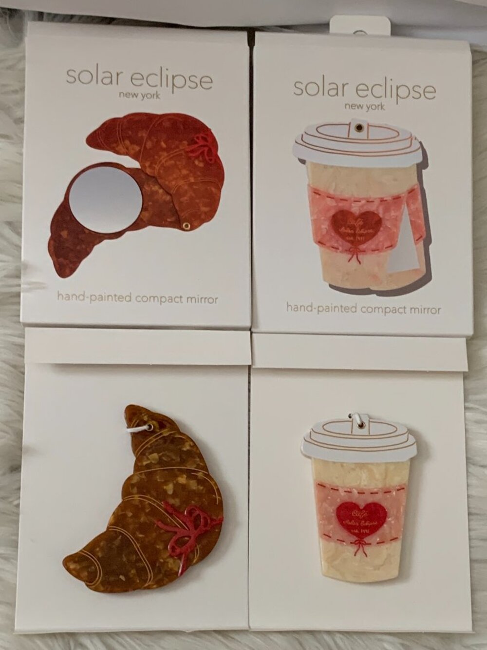 ANTHROPOLOGIE X SOLAR ECLIPSE Hand Painted Croissant & Coffee Cup Compact Mirror